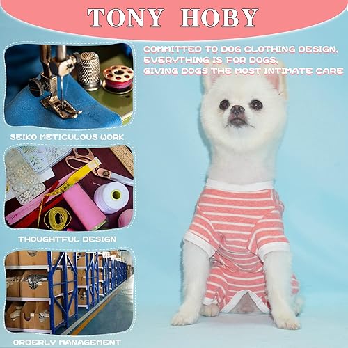 Miniatura 5 de TONY HOBY Pijama de perro para mascotas, pijama de perro de 4 patas con rayas, ropa de algodón suave para recuperación de cirugía (XL, rosa + niña
