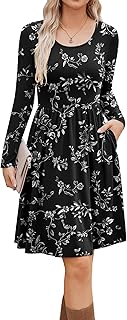 Zeagoo Women's Dresses Long Sleeve Round Neck Casual Dresses Elegant Tunic Dress A-line Midi Dress with Pockets