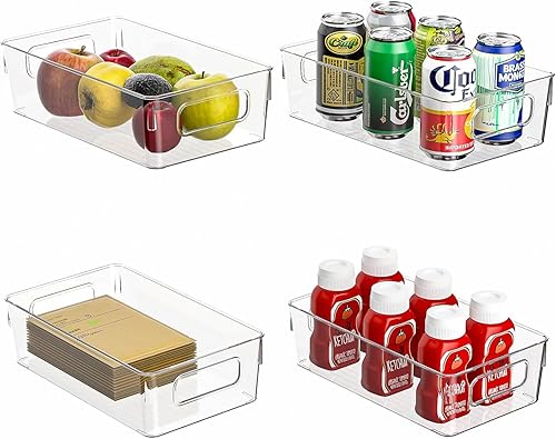 ZXA Paquete de 4 organizadores transparentes de despensa para refrigerador con tapas, contenedores de almacenamiento de plástico con asas, perfectos disponible en Yaxa El Salvador