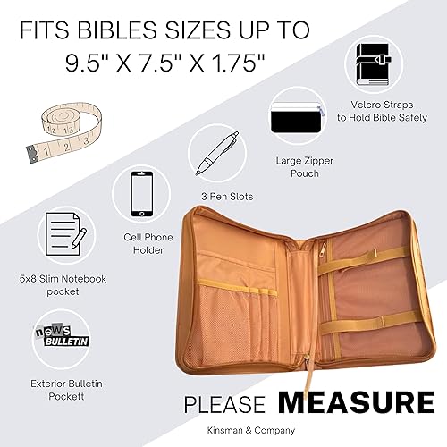 Miniatura 3 de Kinsman & Company Fundas grandes para la Biblia para mujer con bolsillos, funda de transporte de la Biblia King James para mujer, funda de cuero