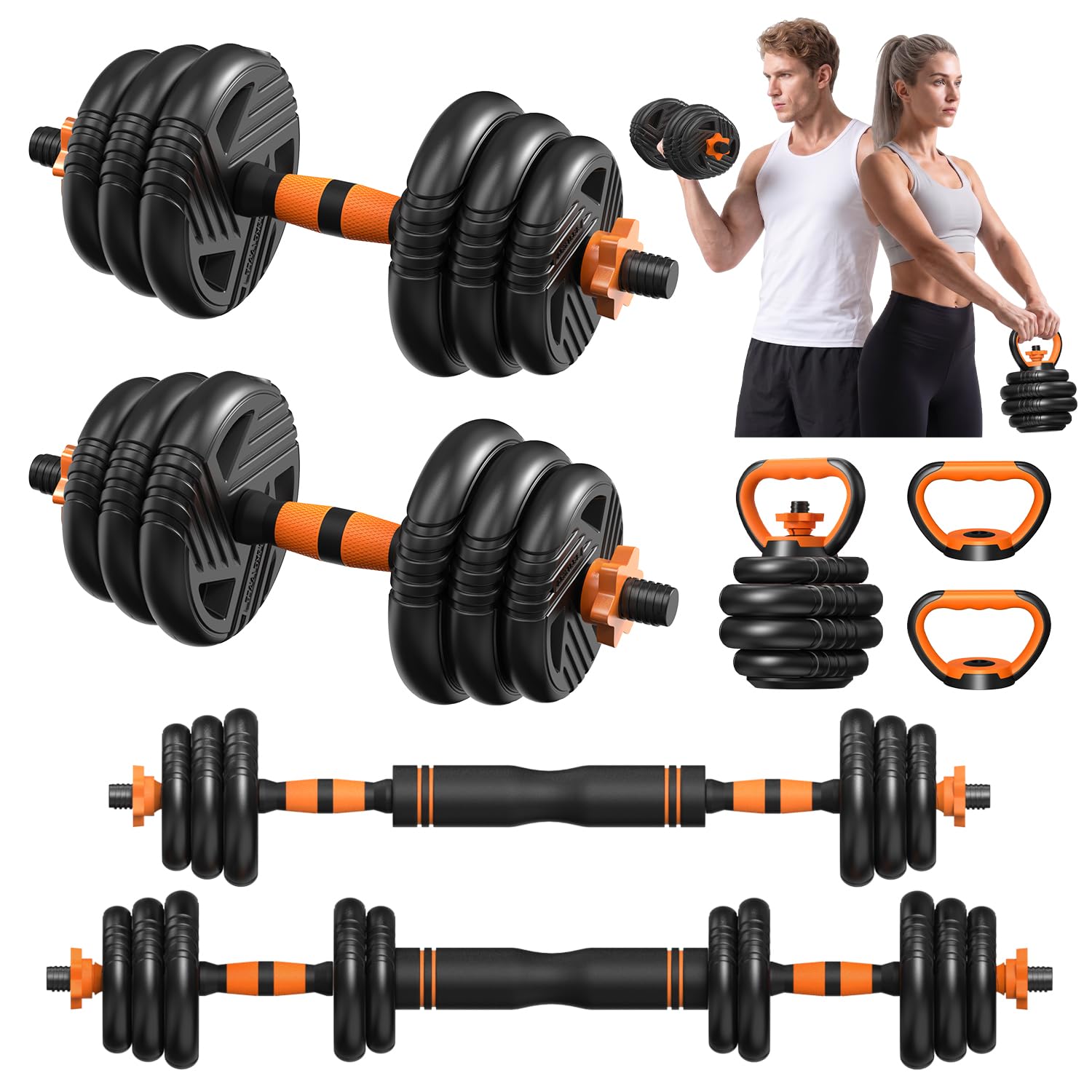 Adjustable Dumbbell Set with Connector for Home Gym Workout | 33/44/66/88lbs 5 in 1 Free Weights Dumbbells Set, Weights Set Used as Barbell, Kettlebells, Push up Stand, Weight Plate