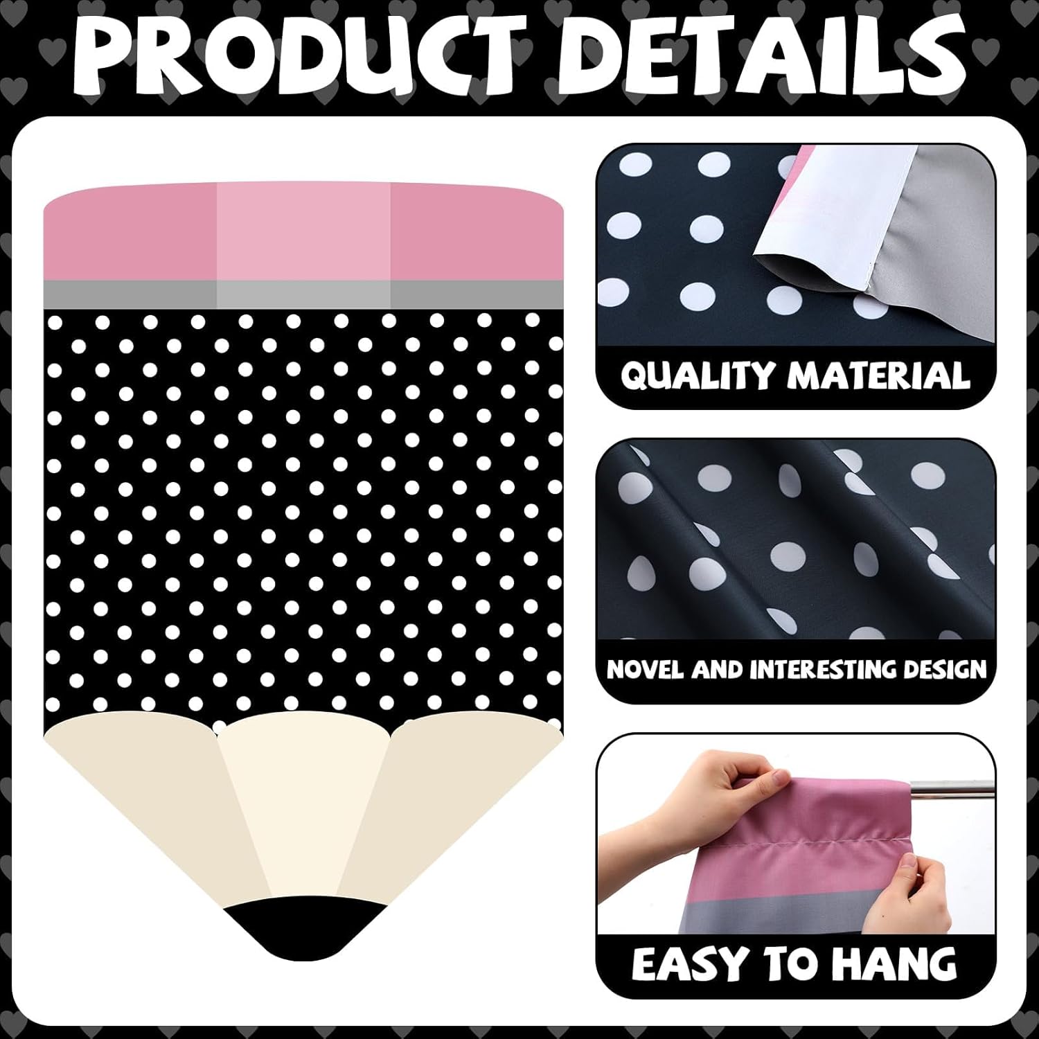 gisgfim 6Pcs Classroom Pencil Curtains Back to School Black White Pencil Window Curtains for Kindergarten Daycare Primary First Day of School Classroom Bedroom Playroom Cover Decor 36 x 24Inches