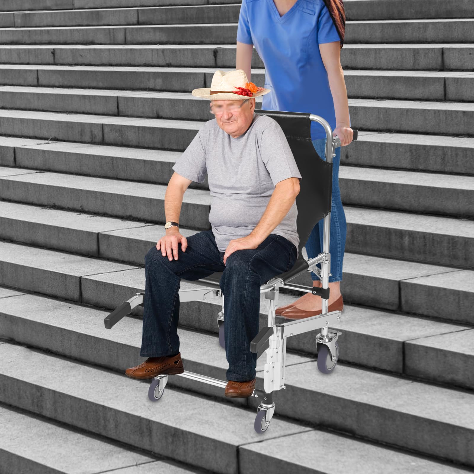 Silla de ruedas plegable para subir escaleras,Silla plegable de escaleras de emergencia,Silla de escalera de transporte plegable,Capacidad de carga máxima: 160 kg, para hogares de ancianos, bomberos