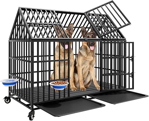 Jaula indestructible para perros de 54 pulgadas, resistente y de alta ansiedad, a prueba de golpes, jaula de techo puntiaguda de metal para perros