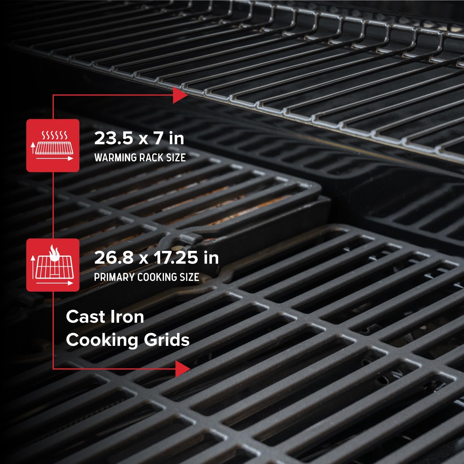 Close-up of the Nexgrill 720-0958HE cooking grates with dimensions
