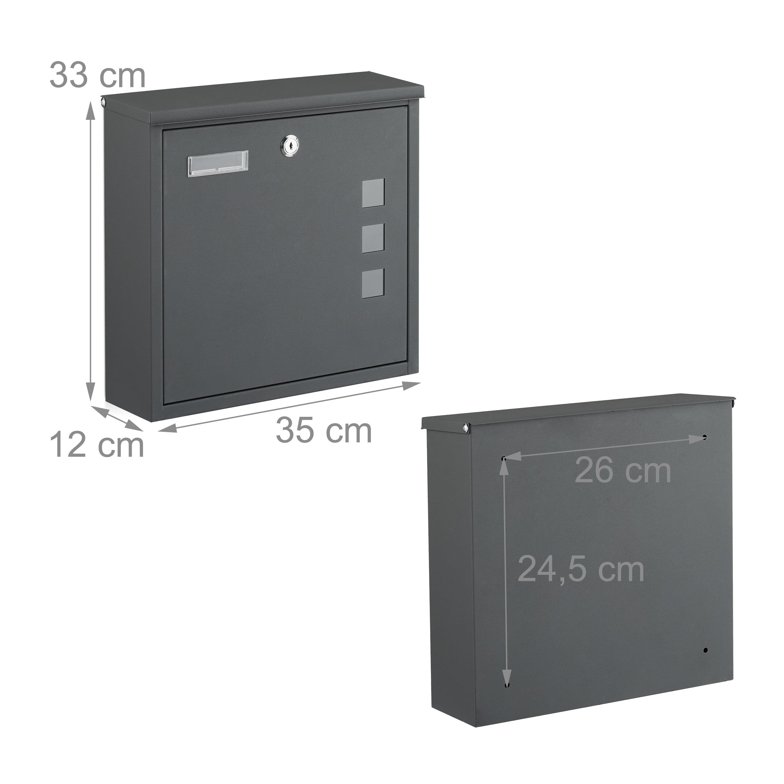 Relaxdays Boite aux Lettres, vitres Pratiques, Fer Robuste, 4 clés, H x L x P : 33 x 35 x 12 cm, Anthracite