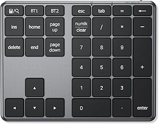 iClever Bluetooth Number Pad, Multi-Devices Wireless Number Pad, USB-C Rechargeable, External 34-Keys Numpad for Data Entry, Compatible for Laptop, Mac, iMac, Notebook, PC Desktop