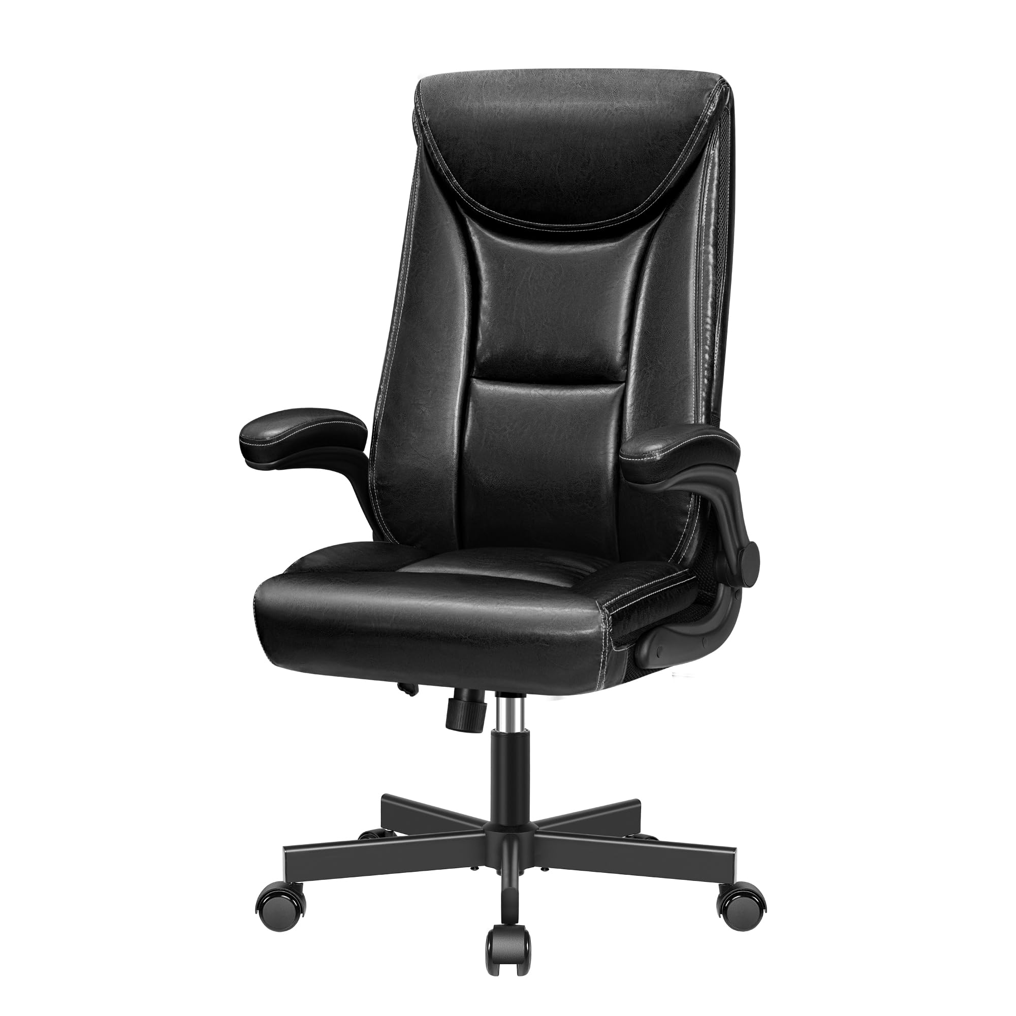 Fotel szefa, ergonomiczne krzesło biurowe z błyszczącej skóry PU, wysokie oparcie, 150 kg, krzesło do biurka z funkcją przechylania, do gabinetu, czarny