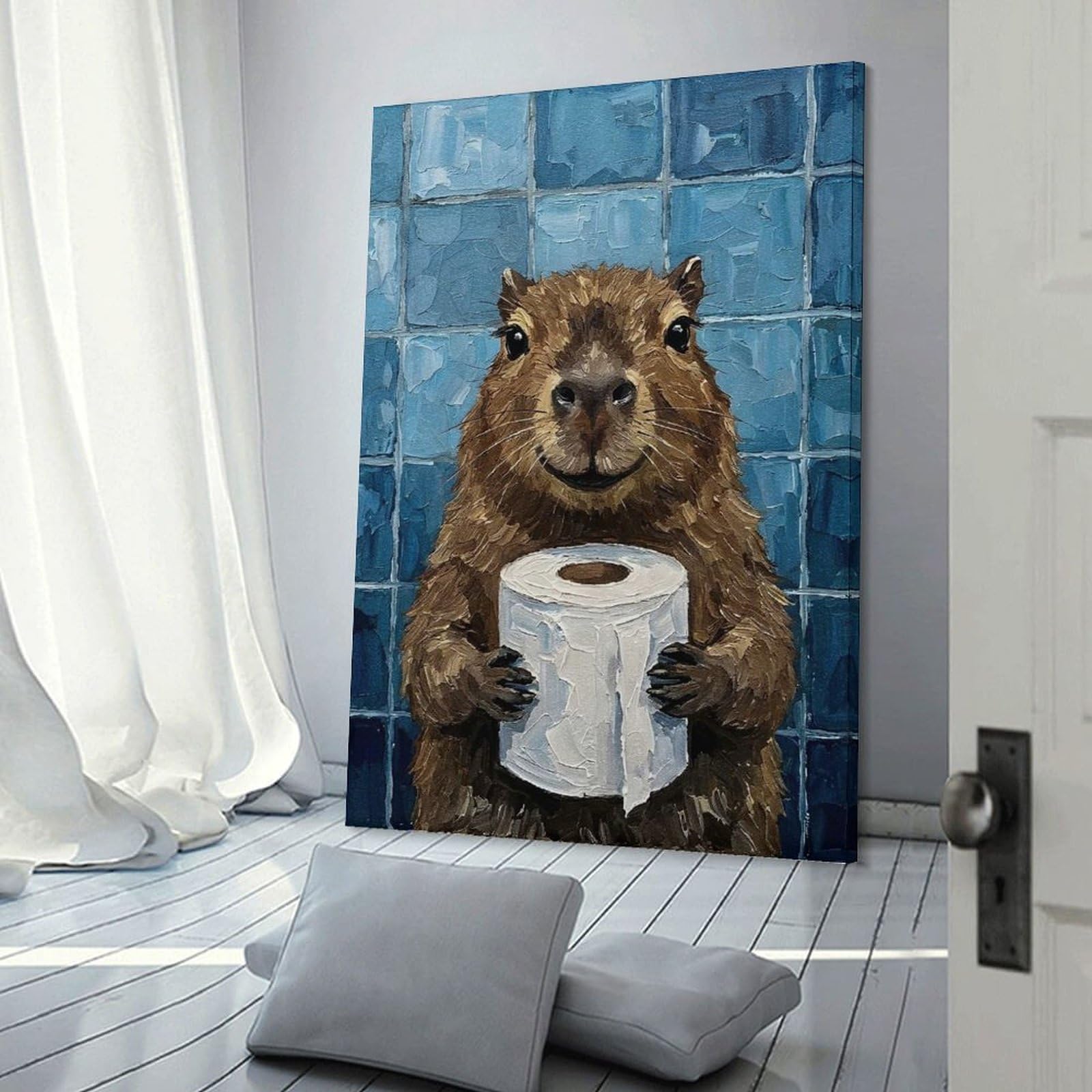 Junmoney Capybara with Toilet Paper Painting Wall Picture Print 08x12inch(20x30cm), for Lounge Decor, Offices Or Entryway Styling, Versatile Wall Decor for Many Rooms