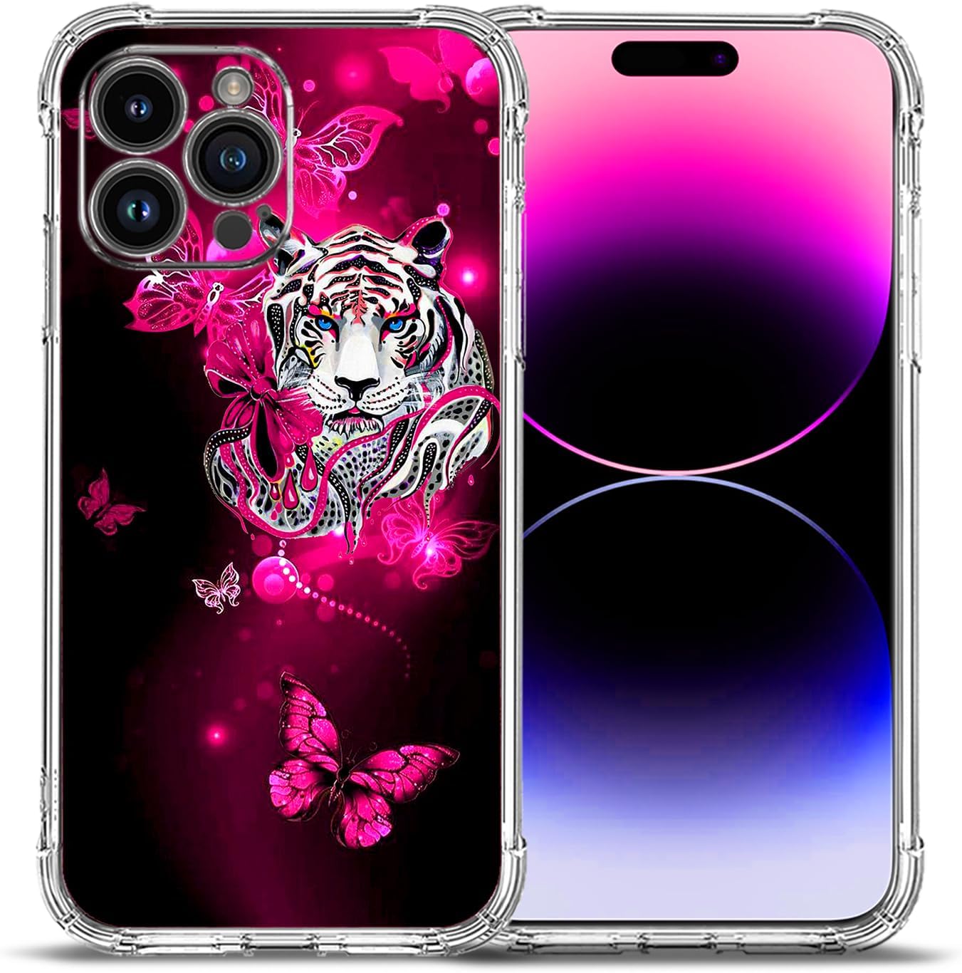 Beaucov iPhone 15 Pro Max Case,White Tiger Butterfly Drop Protection Shockproof Case TPU Full Body Protective Scratch-Resistant Cover for iPhone 15 Pro Max