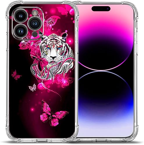 Funda para iPhone 15 Pro Max, protección contra caídas de mariposa de tigre blanco, a prueba de golpes, funda protectora de cuerpo completo Hermosa