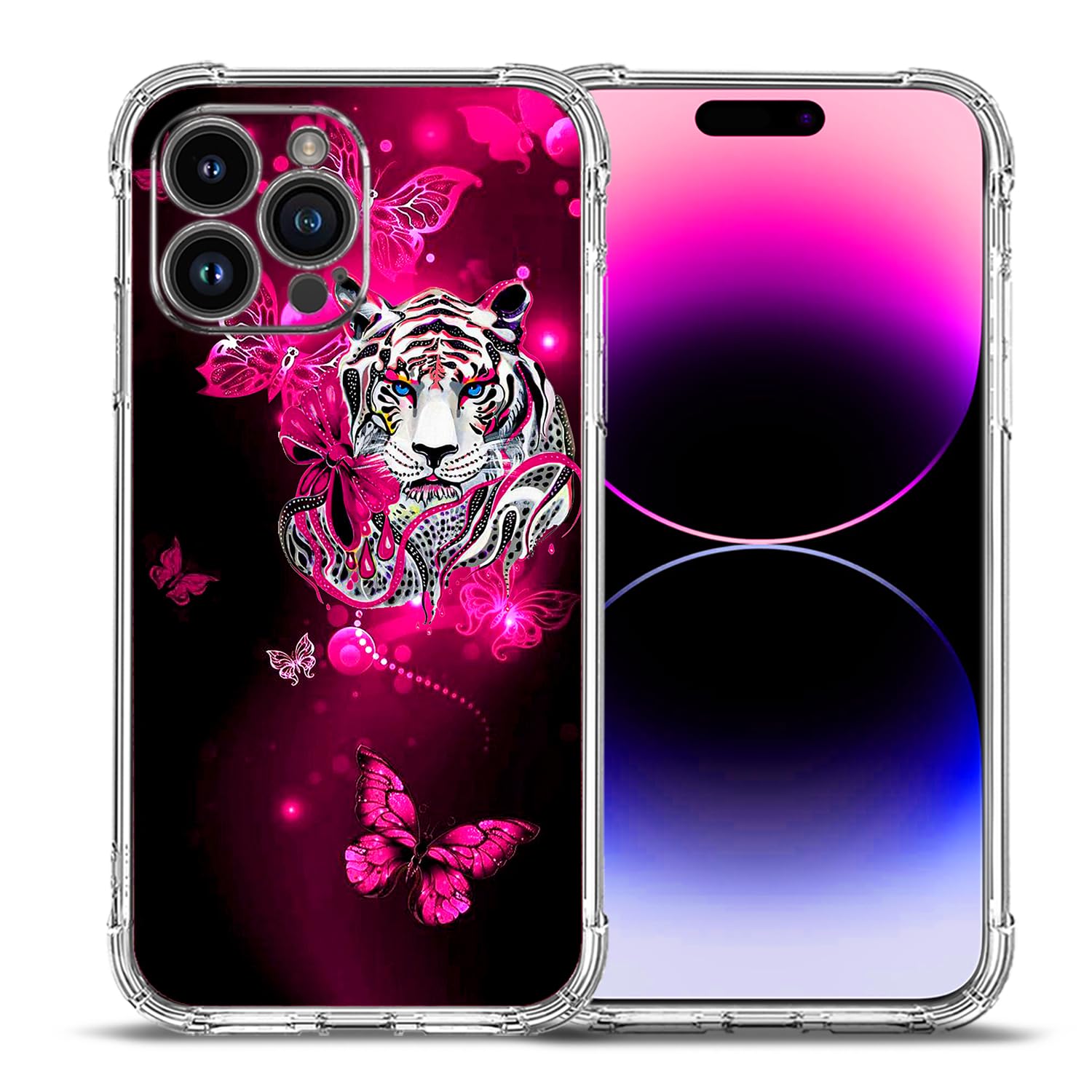 Beaucov iPhone 15 Pro Max Case,White Tiger Butterfly Drop Protection Shockproof Case TPU Full Body Protective Scratch-Resistant Cover for iPhone 15 Pro Max