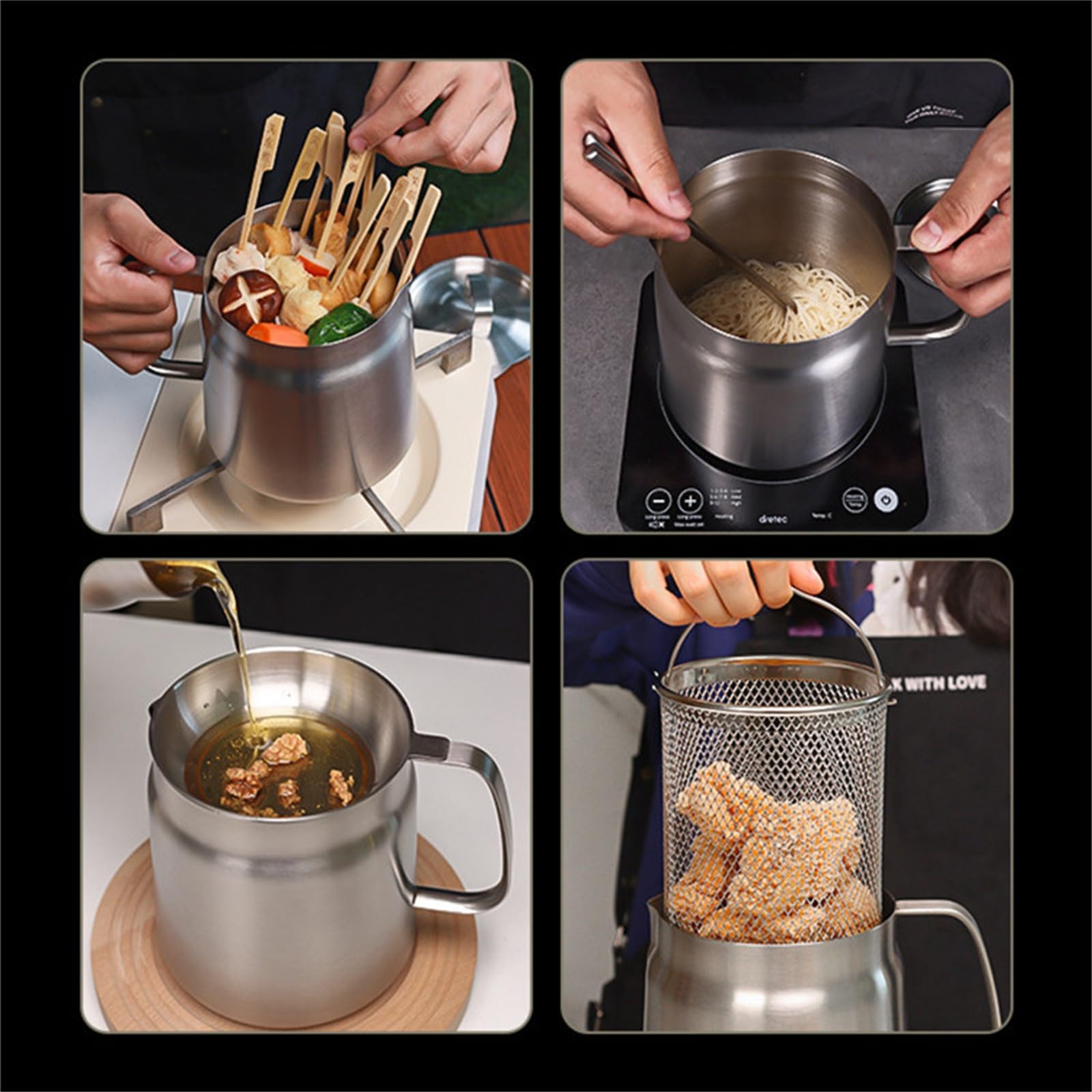 Ölsieb Topf Fettkanne Edelstahl Öl Filterung Topf Öl Friteuse Haushalt Trennung Bodensatz Mit Frittierkorb Filter Öl Lagerung Topf(1.5L) Küche, Haushalt & Wohnen