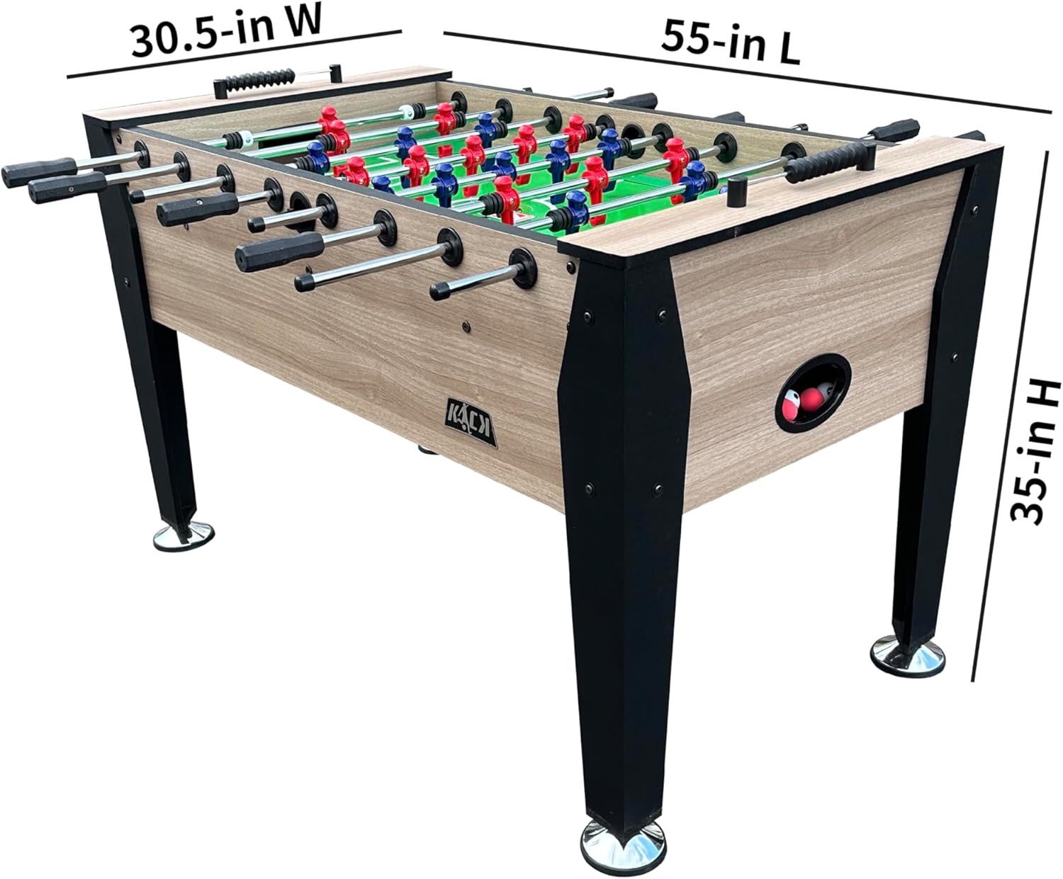 KICK Hades 55" Foosball Table – Full-Size Professional Table Soccer & Indoor Gaming Table for Adults with 6 Premium Balls, Semi-Solid Steel Rods, Counterbalanced Players & Slide Scorers
