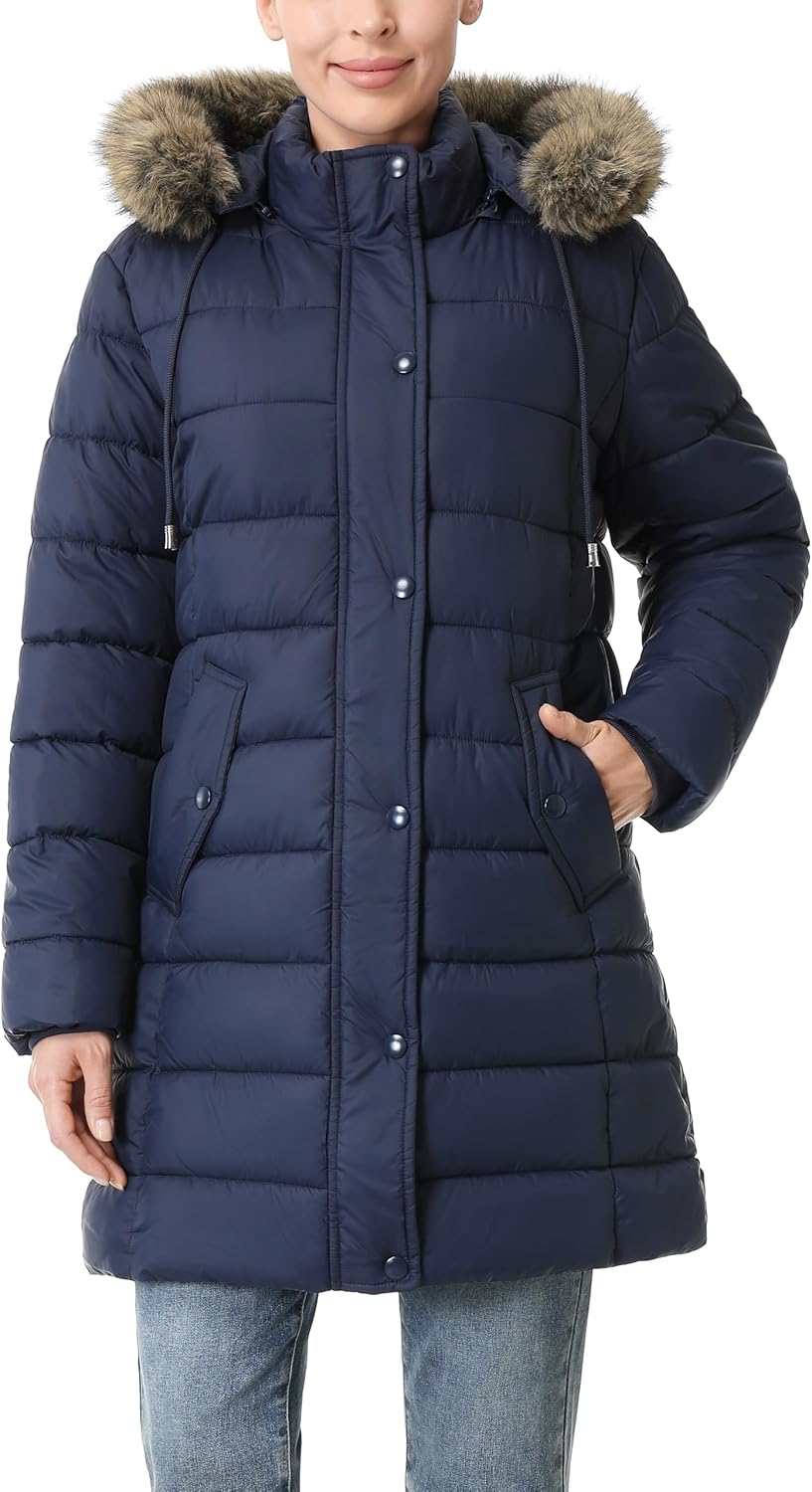 Women's Winter Thickened Down Jacket Warm Long Puffer Coat Waterproof Parka with Faux Fur Removable Hood - Image 6