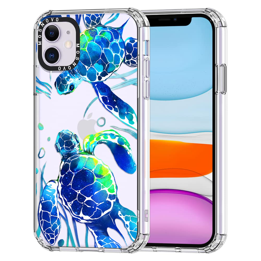 MOSNOVO Case for iPhone 11, [Buffertech 6.6ft Military-Grade Drop Protection] [Anti Peel Off Tech] Clear TPU Bumper Phone Case Cover Design - Sea Turtles