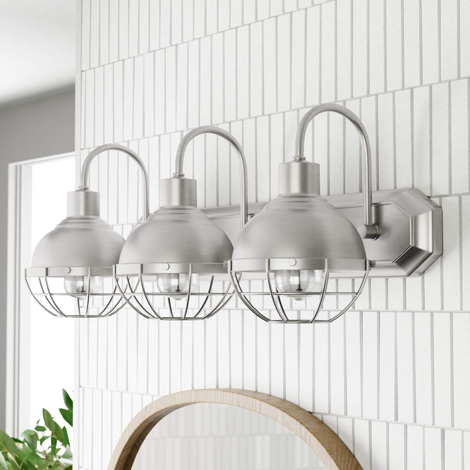 Tор Brаndѕ Amazon Brand – Stone & Beam Metal Vanity Light with Cage Shades, Vintage Edison Bulbs Included, 10H, Brushed Nickel