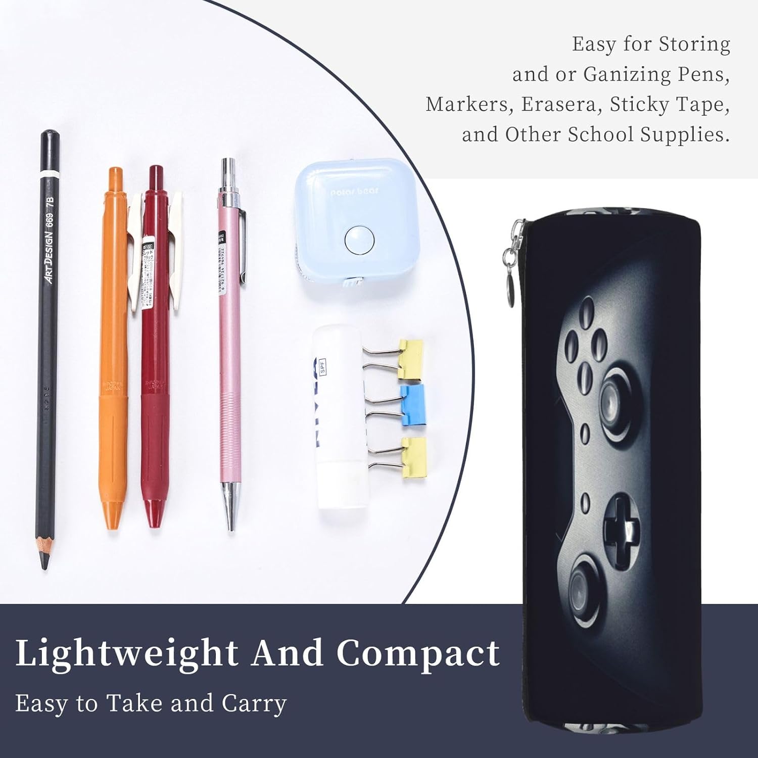 Cylindrical Leather Storage Bag Gaming Controller Pattern Print Cosmetic Bag Cute Travel Makeup Bag Cosmetic Bag Small Pouch Gift For Women image 5