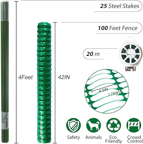 Miniatura 2 de Rollo de malla de plástico para valla de seguridad, 1 rollo con 25 estacas de acero, red reutilizable temporal para valla de piscina, jardín,