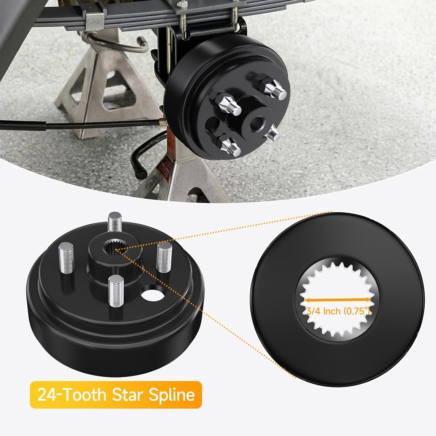 Golf Cart Brake Drum Hub Assembly for EZGO TXT 1982-UP Electric and 2-Cycle 1982-1993 Gas Models, 0.75 Inch 24-Tooth Splines Center Hole, Upgraded Heavy Duty, Replace OEM# 19186G1P, 17082-G2, 17298-G1