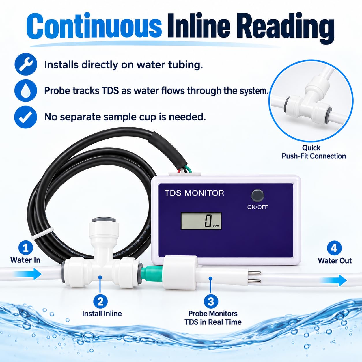 Tester della qualità dell'Acqua con misuratore TDS, intervallo 0–9990 PPM