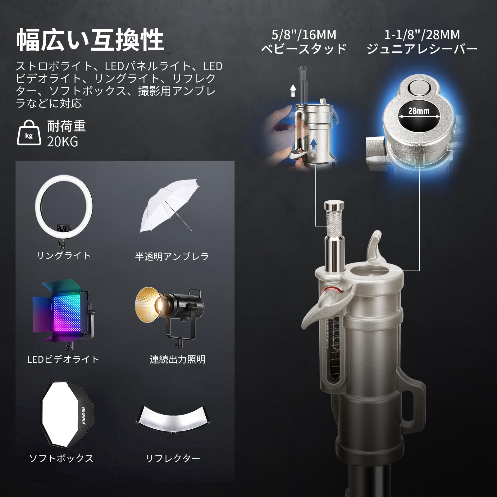 Amazon | NEEWER 440cm ライトスタンド 高耐久 撮影用Cスタンド エア 