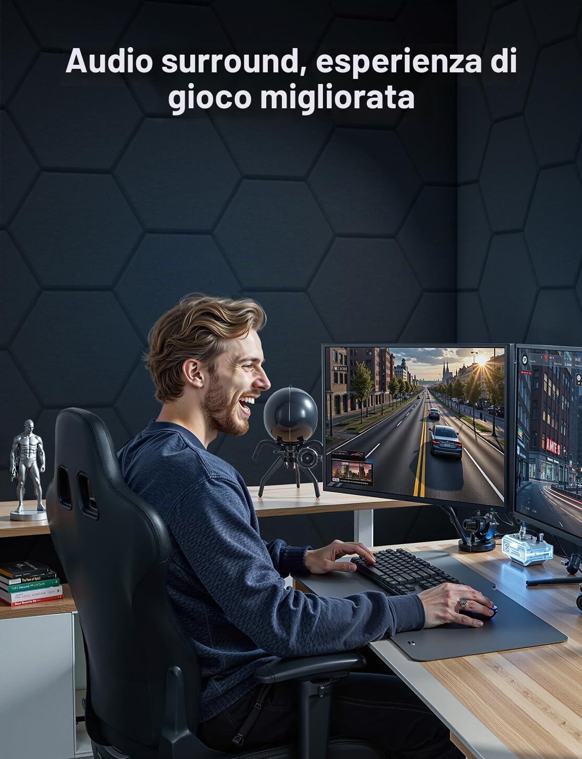Kuchoow Paneles Acusticos Hexagonales Pared Autoadhesivo, Bundle 12 piezas Negro y 12 piezas Gris oscuro