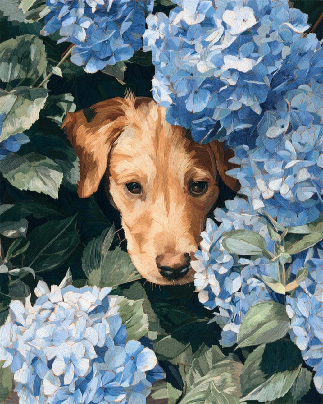 RKFLGEW DIY Seed Bead Embroidery Kits Dog and Hydrangea 30x40cm