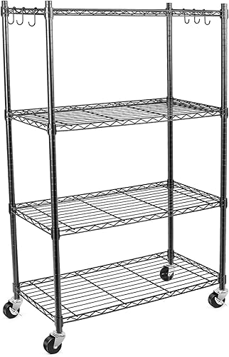 Miniatura 9 de WDT Estantería de 5 estantes con ruedas giratorias estante de metal resistente ajustable para almacenamiento de alambre para oficina en casa garaje