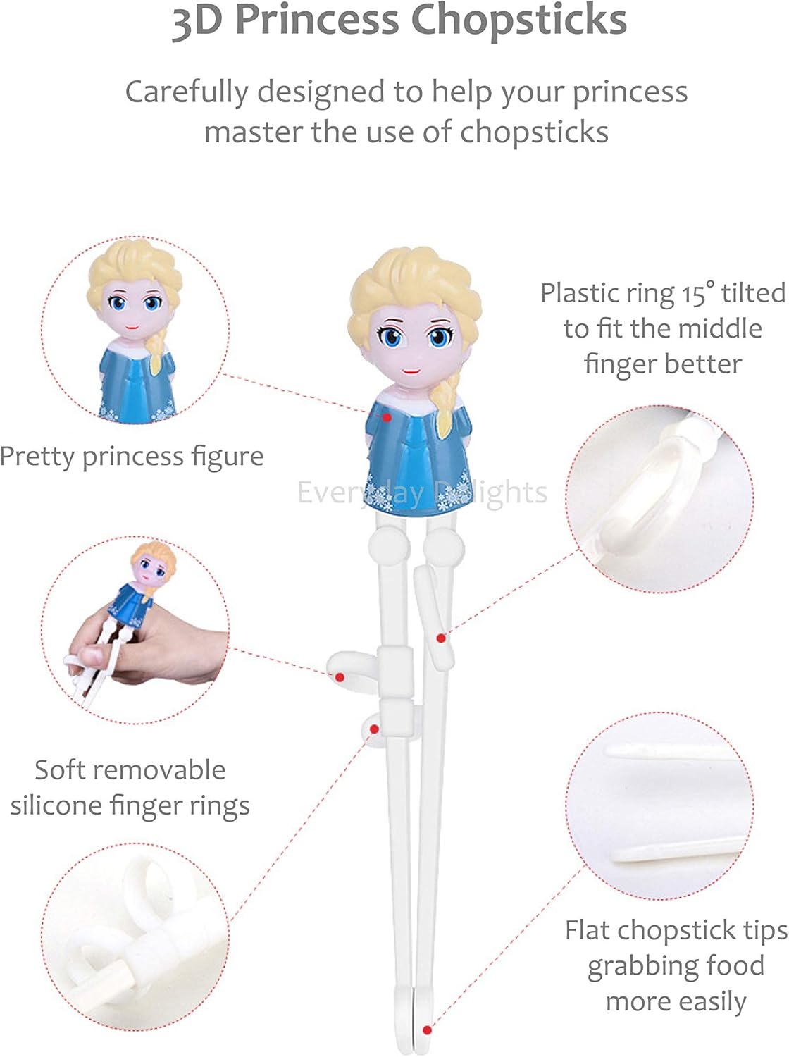 Frozen Queen Elsa Kids Children Spoon Training Chopsticks Flatware Utensil Cutlery Dinnerware Tableware Set with Case, 3 pieces