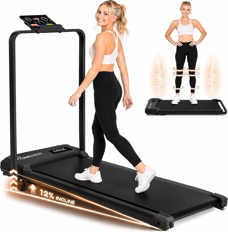 Foldable Walking Pad with Incline - Under Desk Treadmill with Handle Bar