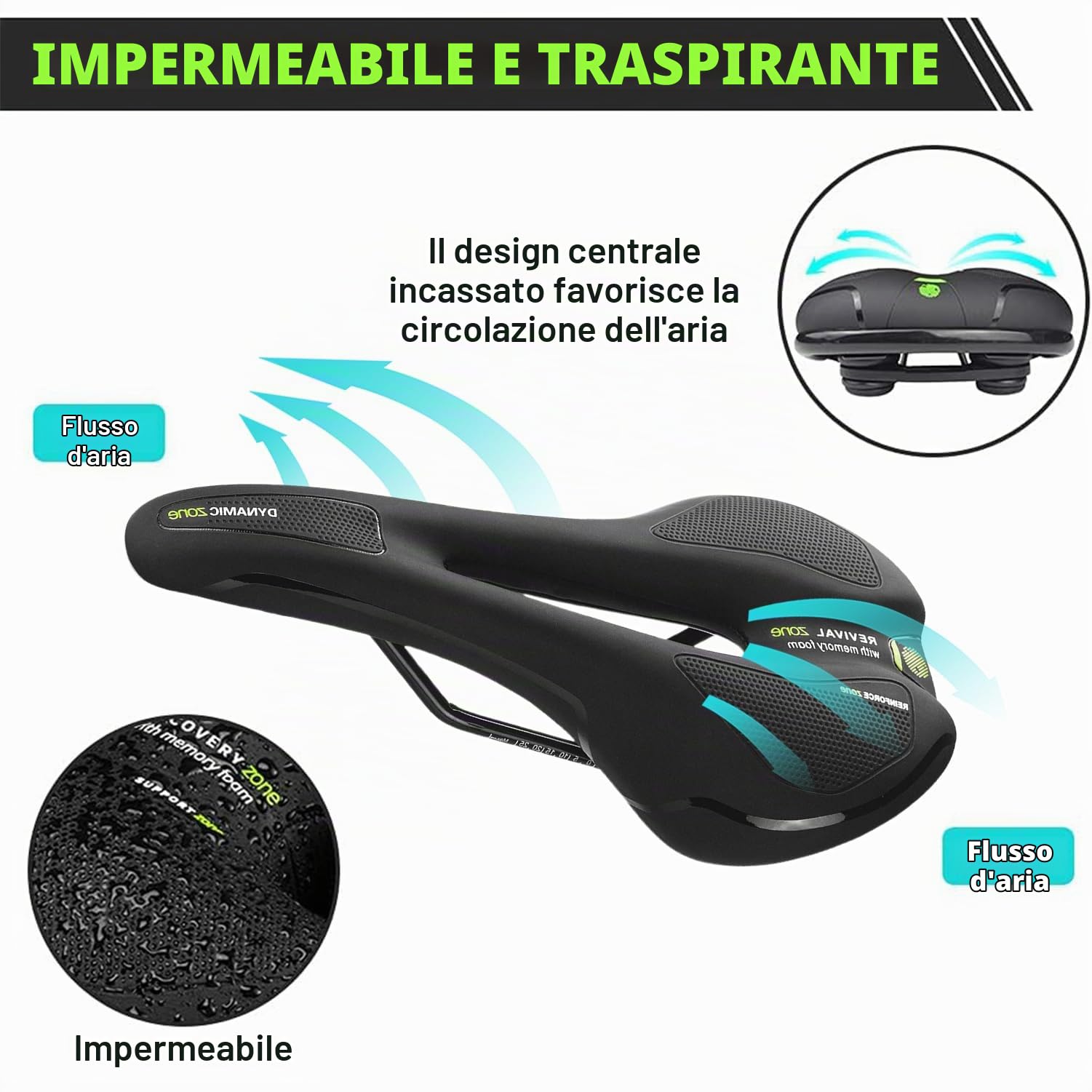 Sella per Bicicletta, MTB Sella da bicicletta da uomo e donna, da strada in gel Cuscino, per bici elettriche, trekking, bici da trekking