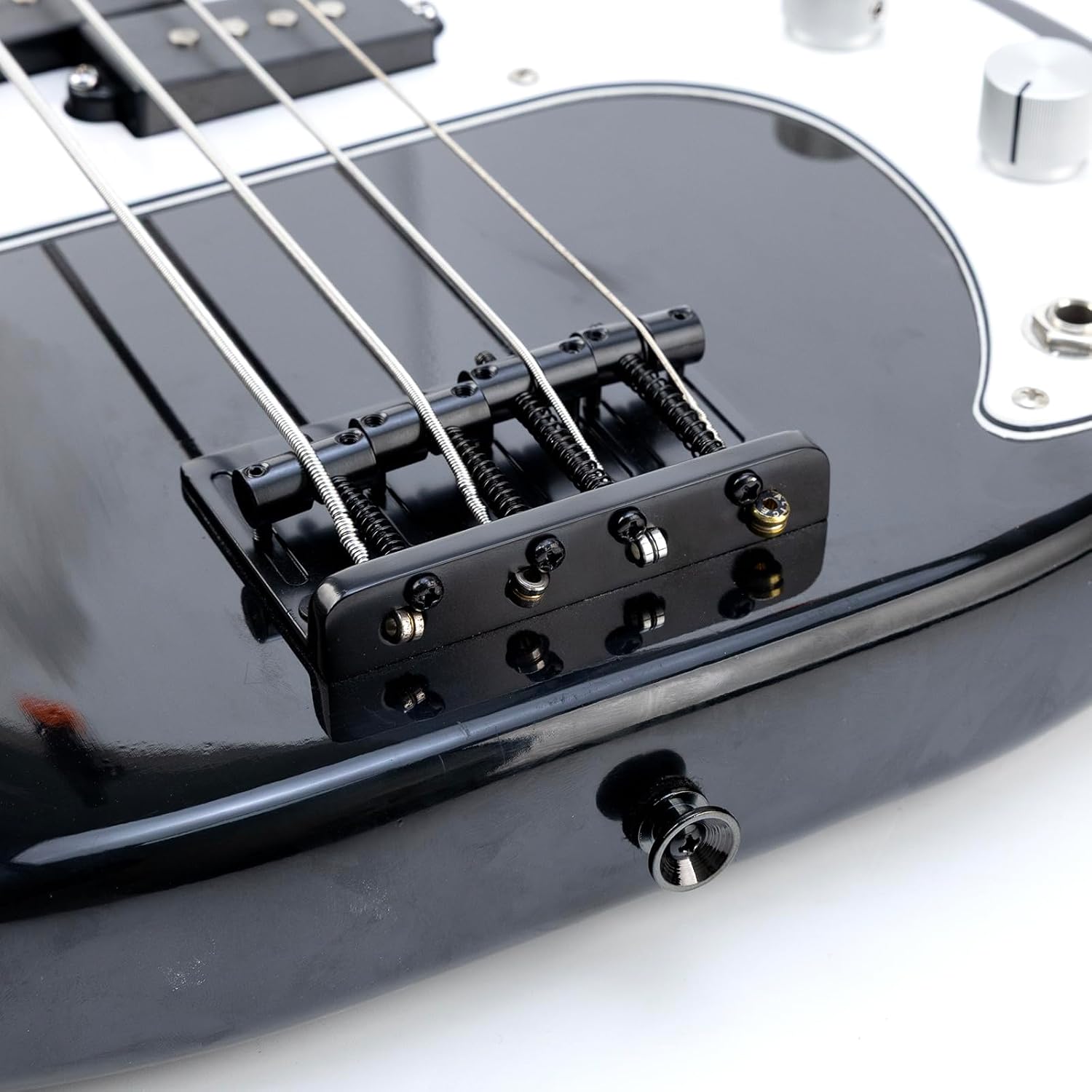 Electric Bass Guitar Bridge with Stainless Steel Saddles Zinc Alloy Plate 4 String Fixed Bridge Compatible with Fender Jazz Precision Bass Bridge Replacement Parts(Matte Black) image 4