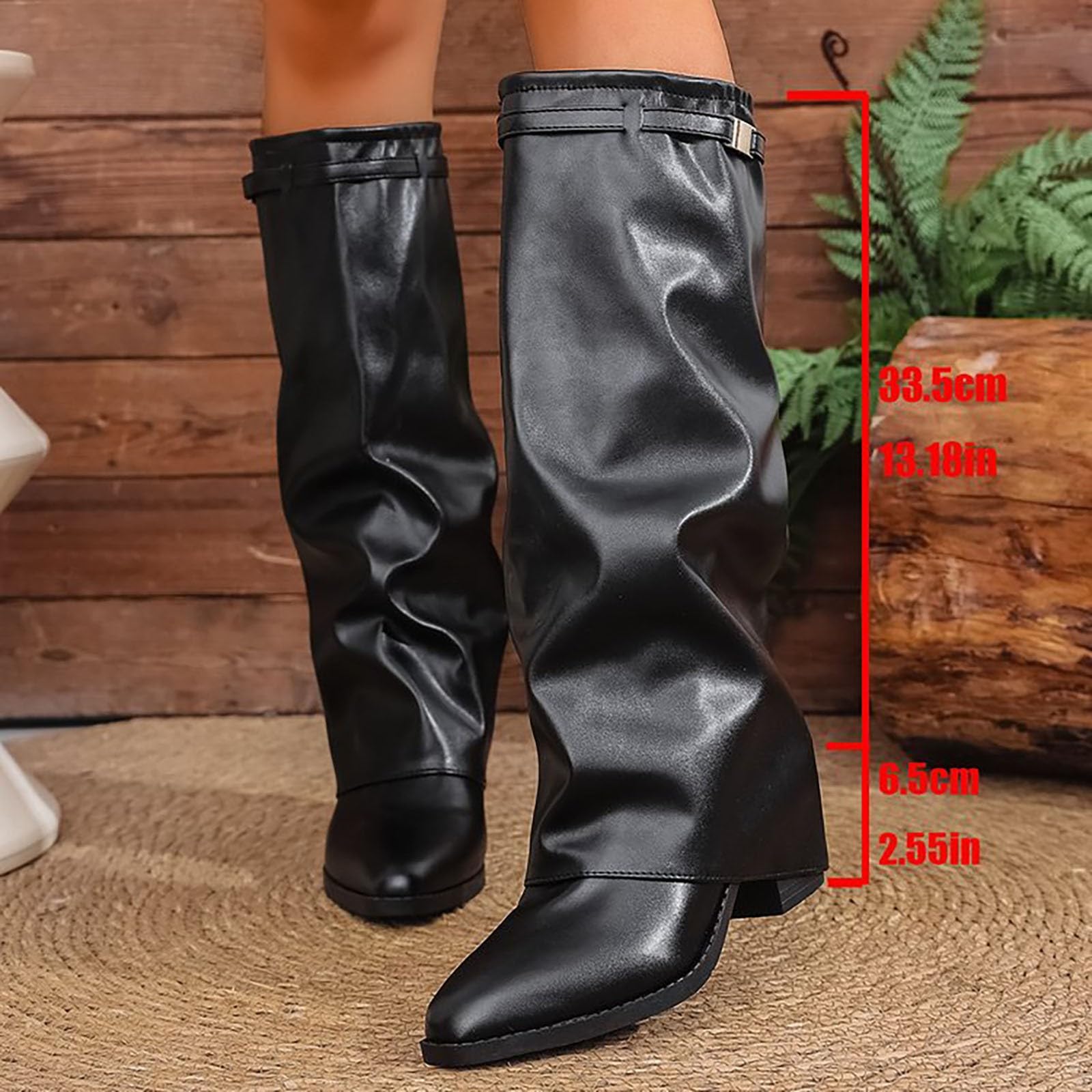 HOOUDO Botas de Invierno Mujer,Botas Mujer,Elegantes Comodos Campera Botines Mujers Media Botines Mujers Invierno de Piel Serraje Chunkyrayan Outdoor