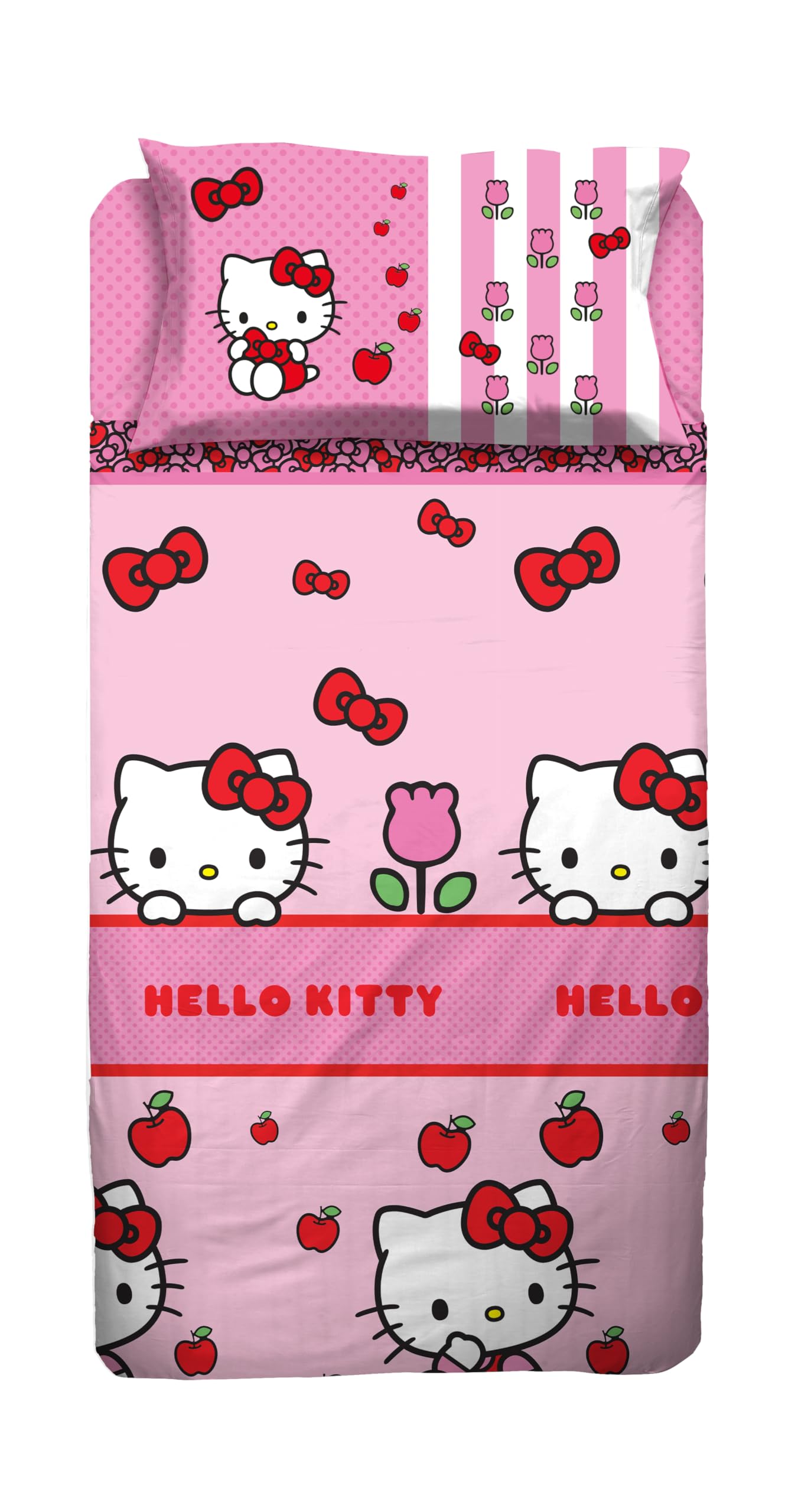 hermet Hello Kitty Single Bed Sheet Set Flat Sheet Fitted Sheet Pillowcase Pink 100% Cotton Official Product