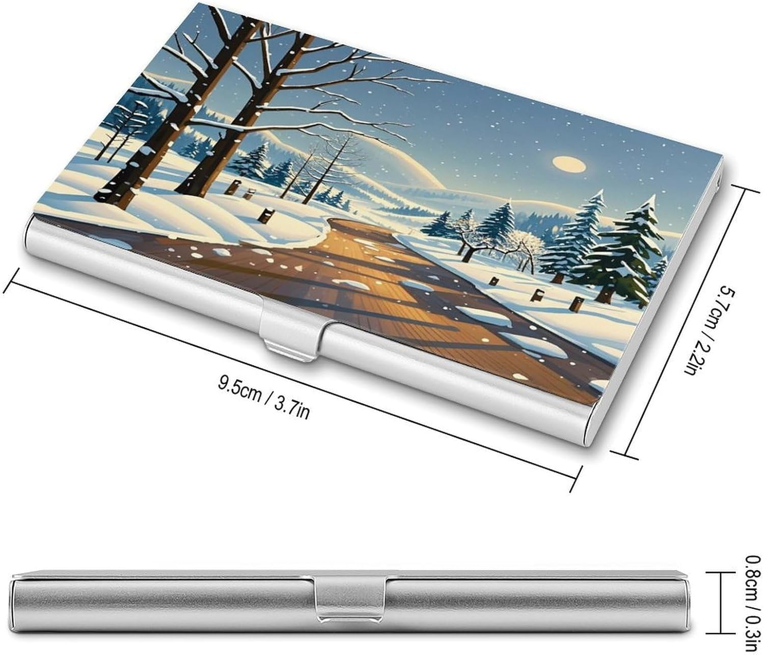 Winter Landscape Business Card Holder for Men Women Professional Stainless Steel Card Case Slim Flip Cover Purse Name Cards Holder Multi Aluminum Business Cards Wallet for Office
