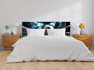 Oedim Cabecero Cama PVC Jugadores de Fútbol Compitiendo en el Estadio, 135x60cm,Cabecero Ligero, Elegante, Resistente y Económico