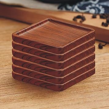 Set of 6 Plastic Tea Coasters, Non-Slip Imitation Wood Grain Cup Coasters, Tea Set Coaster for Tabletope Protection, Tea Ceremony Cup Holder
