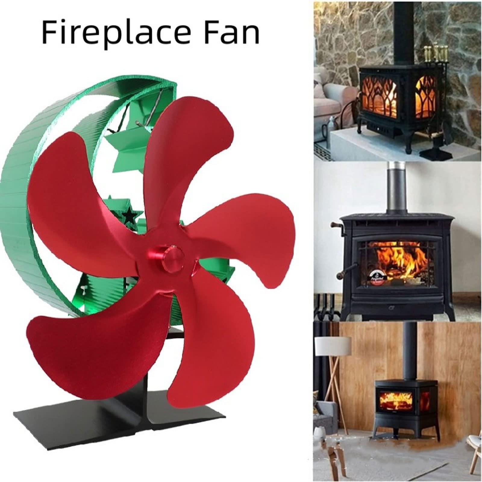 Estilo de la Luna 6 Cuchillas de Calor Powered Estufa Ventilador Negro Chimenea de leña Quemador Eco Friendly Quiet Fan Home Efficient Heat,Verde