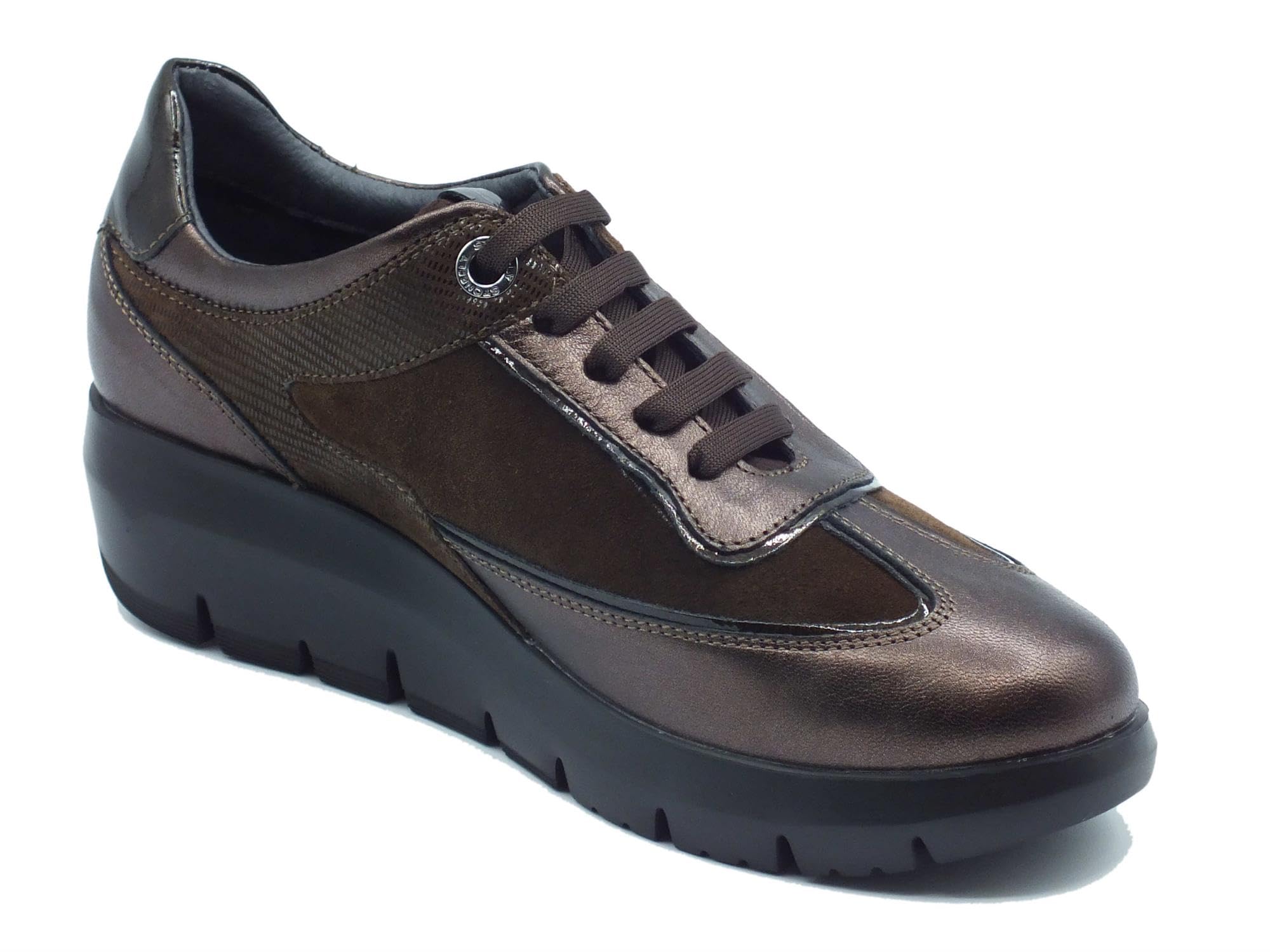 Stonefly 219894 Plume Laminated Brown Sneakers Confort per Donna in Pelle e Tessuto Zeppa Media