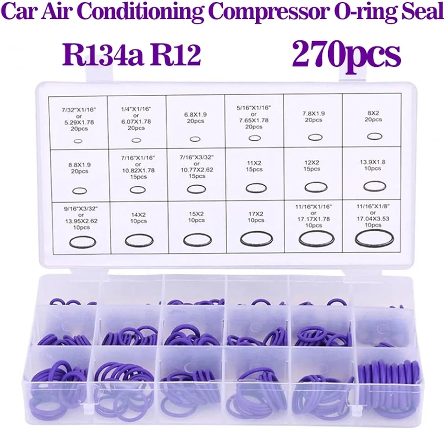 O Ring Set Seal Kit R134a R12 Rubber For Car Automotive Air Conditioner A/C System Repair Tool(Red 260pcs)