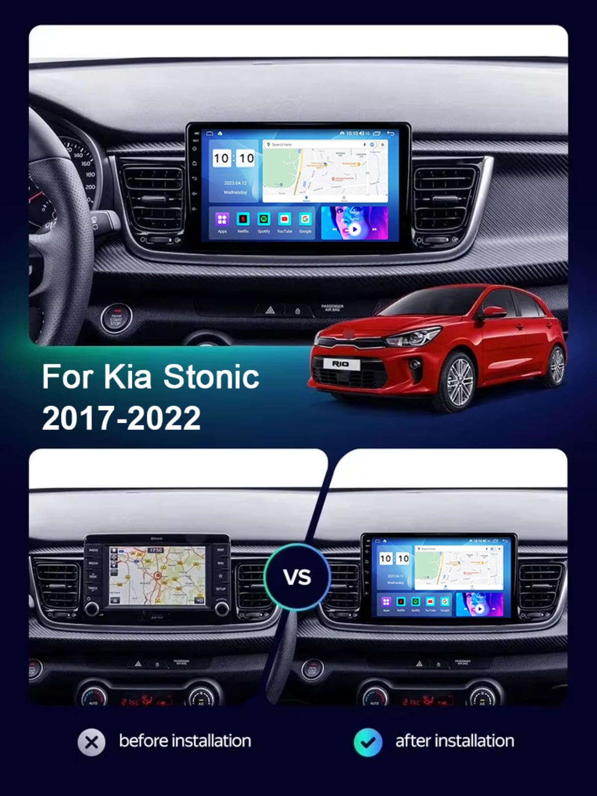 Android 15 Autoradio 9" Touchscreen Stereo Auto Per Kia stonic 2017-2022 Plug-and-play Con Bluetooth Navigatore Gps Collegamento Specchio Comandi Al Volante Wifi 4g Dual Usb,M105