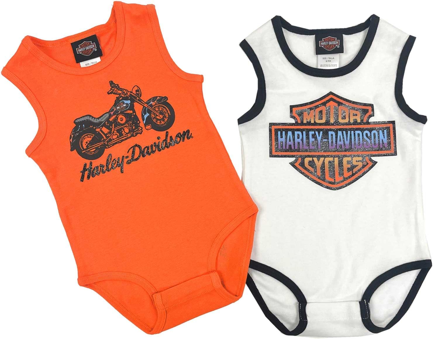 Harley-Davidson Baby Girls' 2-Pack Newborn Glitter Rib Creeper Set, White/Orange