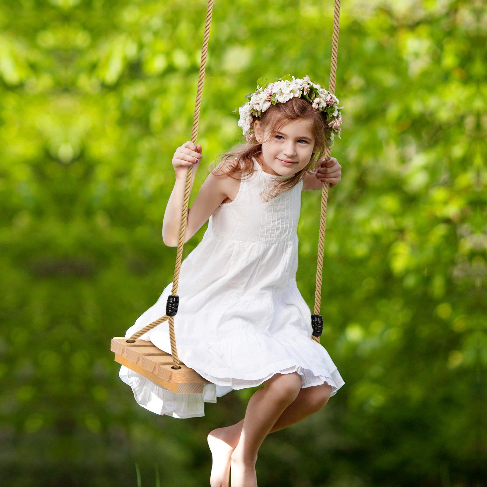 Holz Schaukelsitz für Kinder und Erwachsene, Holzschaukel Outdoor mit Einstellbares Hanfseil, Schaukel Outdoor für Gartenhof Innen und Außenbereich bis zu 100 kg