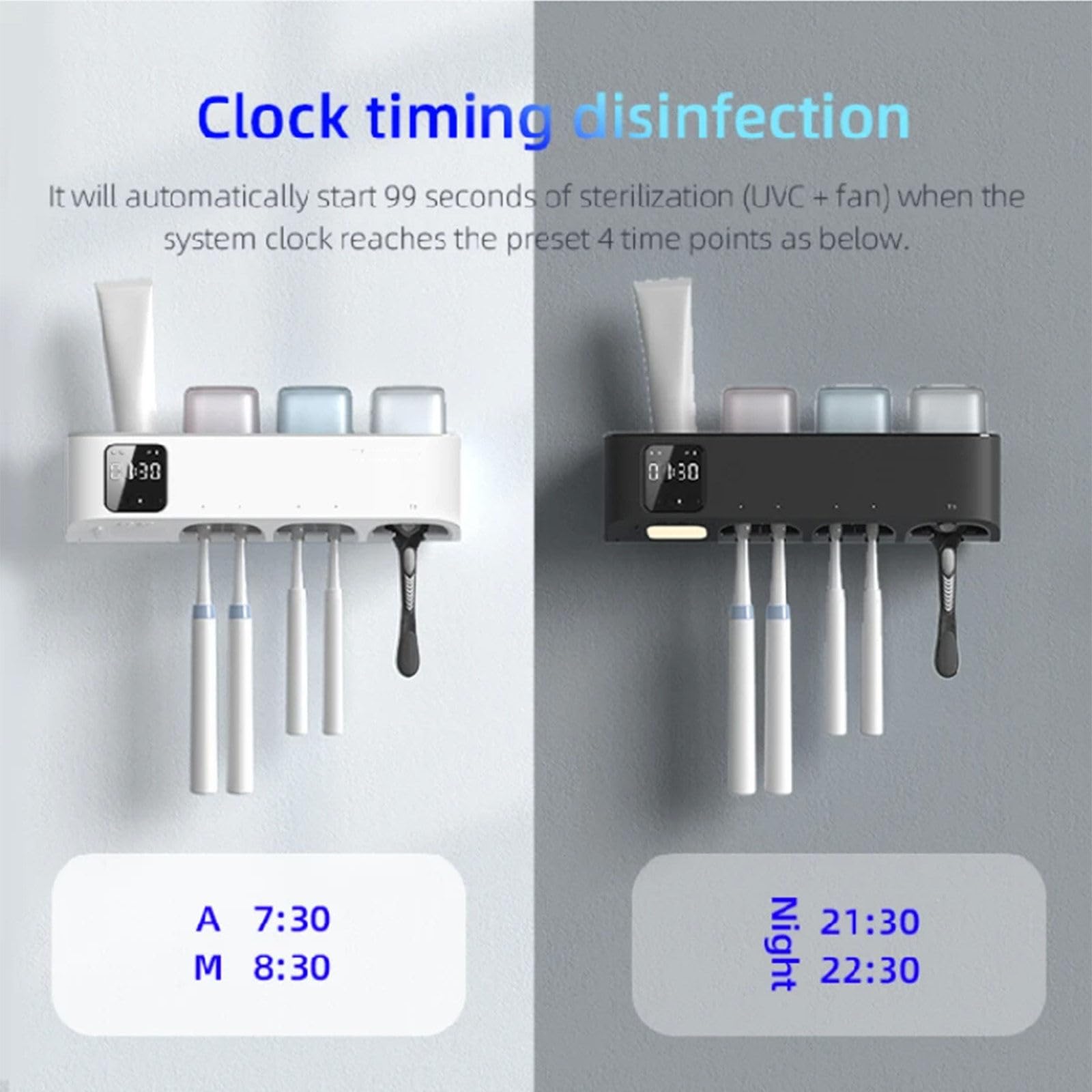 Esterilizador de cepillos de Dientes, Soporte para cepillos de Dientes para baño montado en la Pared, con función de desinfección UV Adecuado para baños domésticos,Black