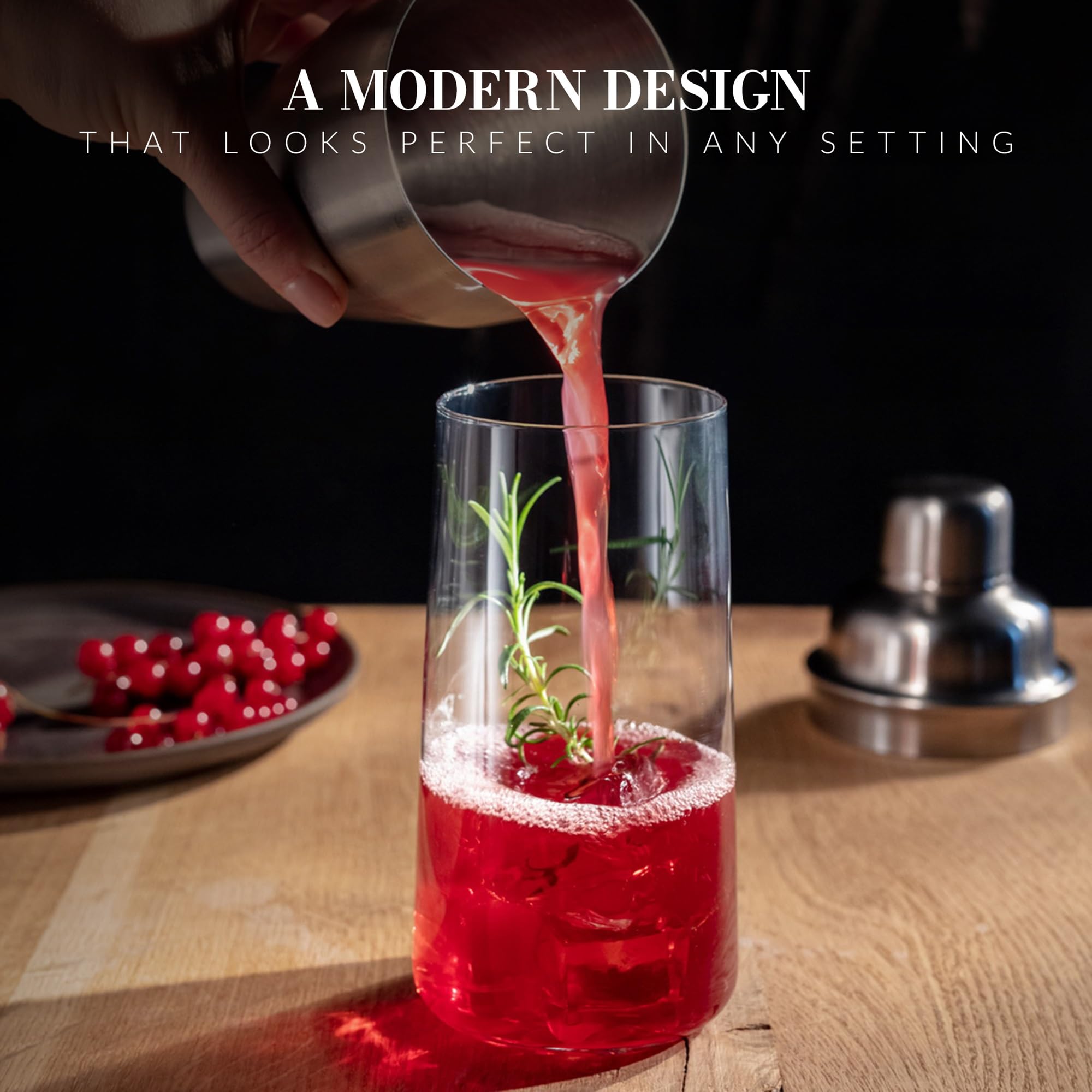 KROSNO Vasos altos para agua | Juego de 6 | 18 onzas | Colección Avant-Garde | Vaso de cristal Highball y vaso | Perfecto para el hogar, restaurantes y fiestas | Apto para lavavajillas