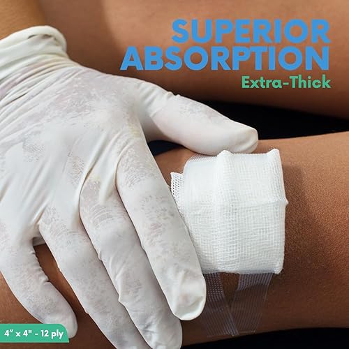 Miniatura 3 de Almohadillas de gasa estériles grandes de 4 x 4, paquete de 50 unidades, algodón tejido de 12 capas, esponjas de gasa médica envueltas