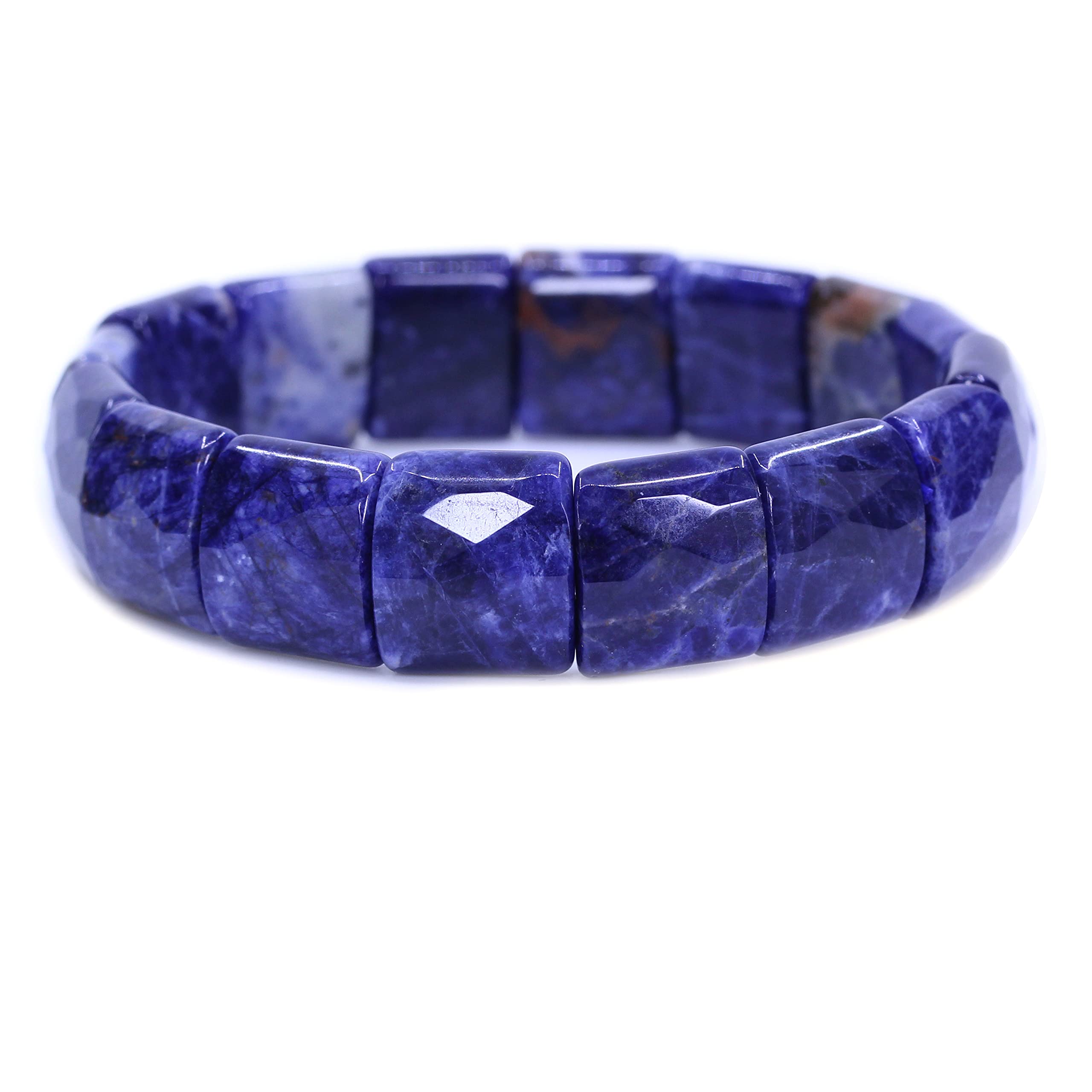 Keleny Gemstones Semi Precious 15mm Square Grain Faceted Beaded Stretch Bangle 7.5 Inch Unisex