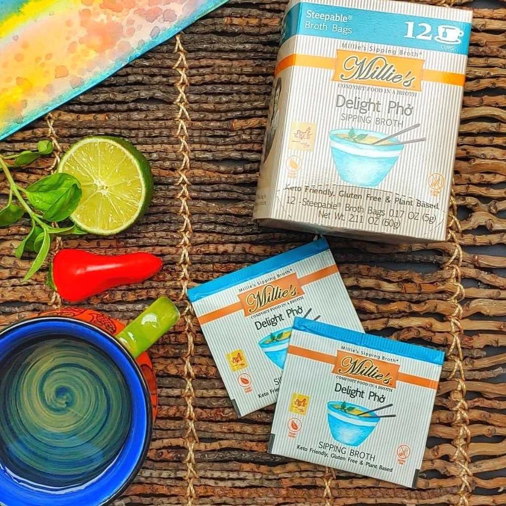 Millie's Sipping Broth - Vegetable Broth -Natural-Gluten Free-Keto Friendly Delight Pho 12 Count Box (2 Pack)