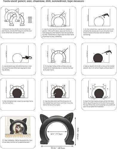 Miniatura 5 de Puerta de gato para puerta interior, puerta de gato interior, puertas de mascotas para gatos, 10.55 x 2.45 x 9.05 pulgadas (L)